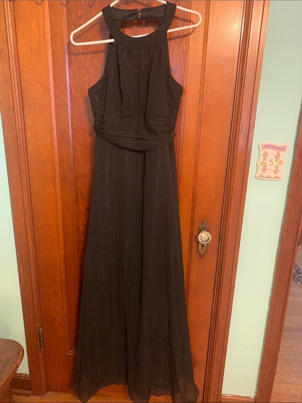 Source Unknown Black Halter Maxi Dress with Subtle Metallic Thread